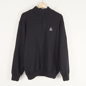 Oscar Jacobson Half Zip Black Merino Wool Blend Prestwick Golf Sweater Mens XXL